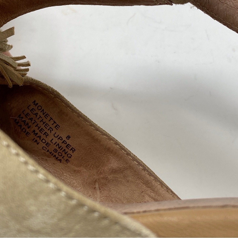 Miz Mooz Beige Leather Monette T Strap Pumps High Heel Shoes Size 8 Womens Pom - Picture 11 of 14